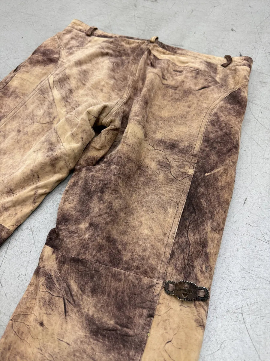 SS2002 Roberto Cavalli Brown Eroded Suede Leather Pants qzjxZVV 6