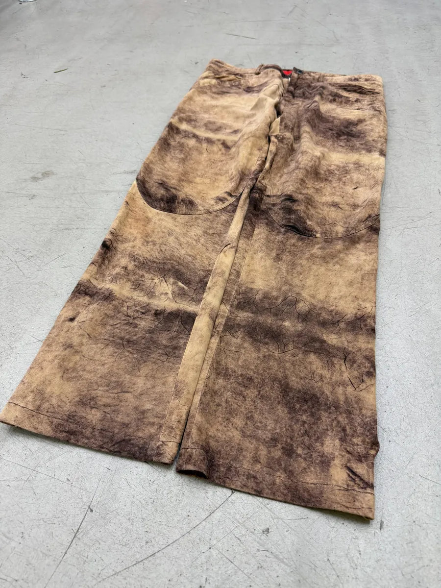 SS2002 Roberto Cavalli Brown Eroded Suede Leather Pants qzjxZVV 8