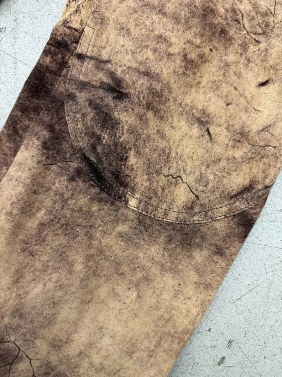 SS2002 Roberto Cavalli Brown Eroded Suede Leather Pants qzjxZVV 9