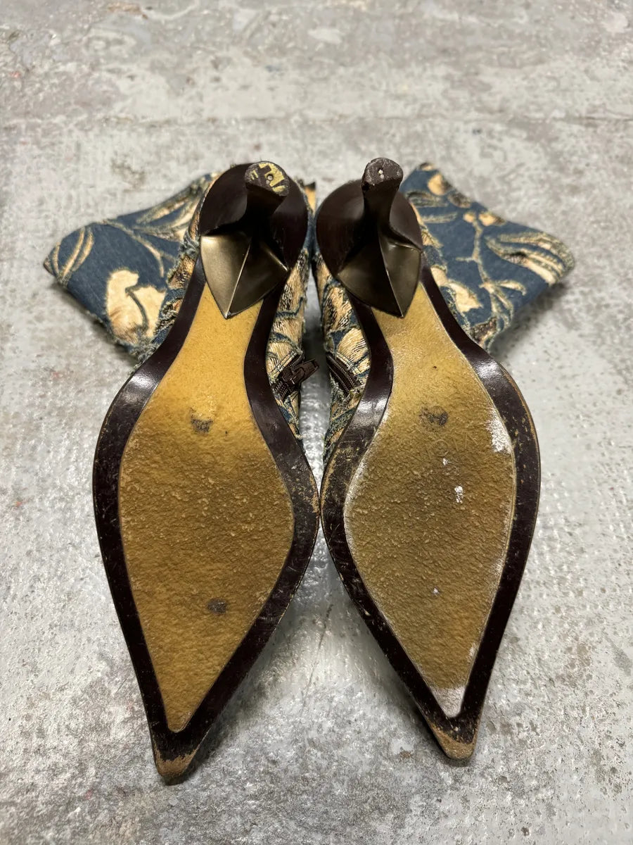 SS2002 Roberto Cavalli Floral Laser-Cut Denim Leopard Boots doLwTVF 4