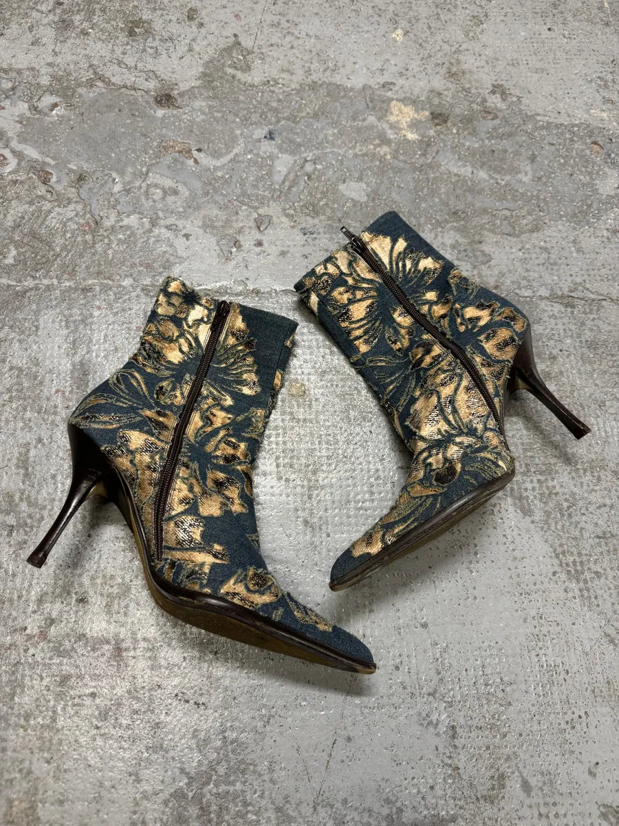 SS2002 Roberto Cavalli Floral Laser-Cut Denim Leopard Boots doLwTVF 6