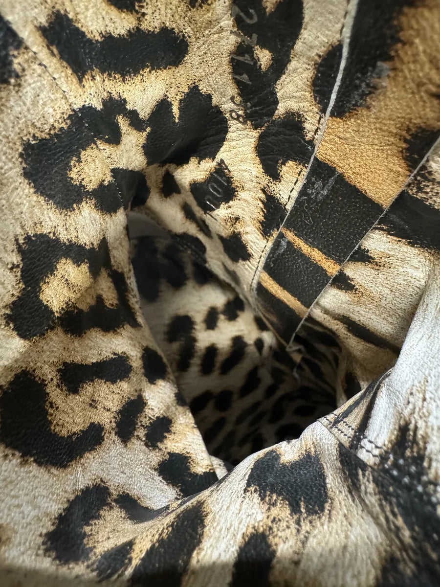 SS2002 Roberto Cavalli Floral Laser-Cut Denim Leopard Boots doLwTVF 7