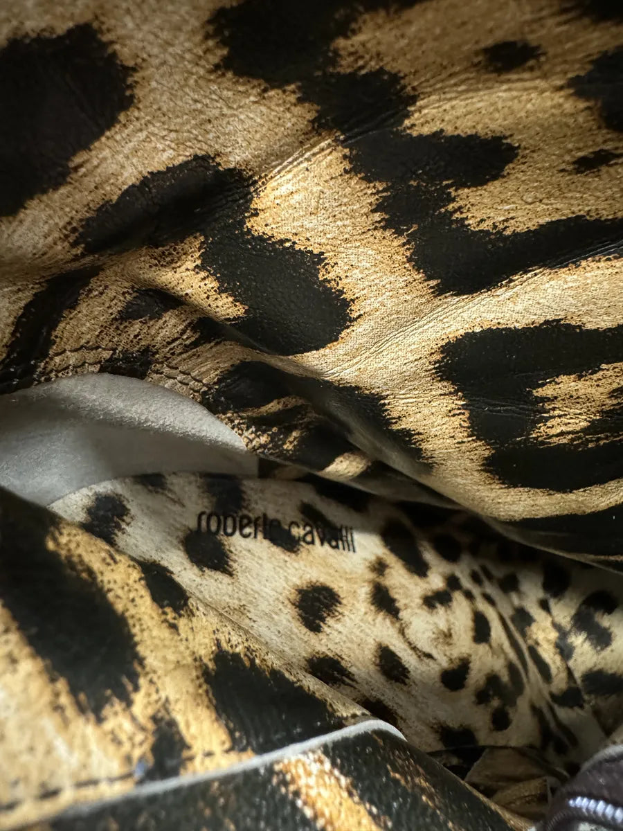 SS2002 Roberto Cavalli Floral Laser-Cut Denim Leopard Boots doLwTVF 8