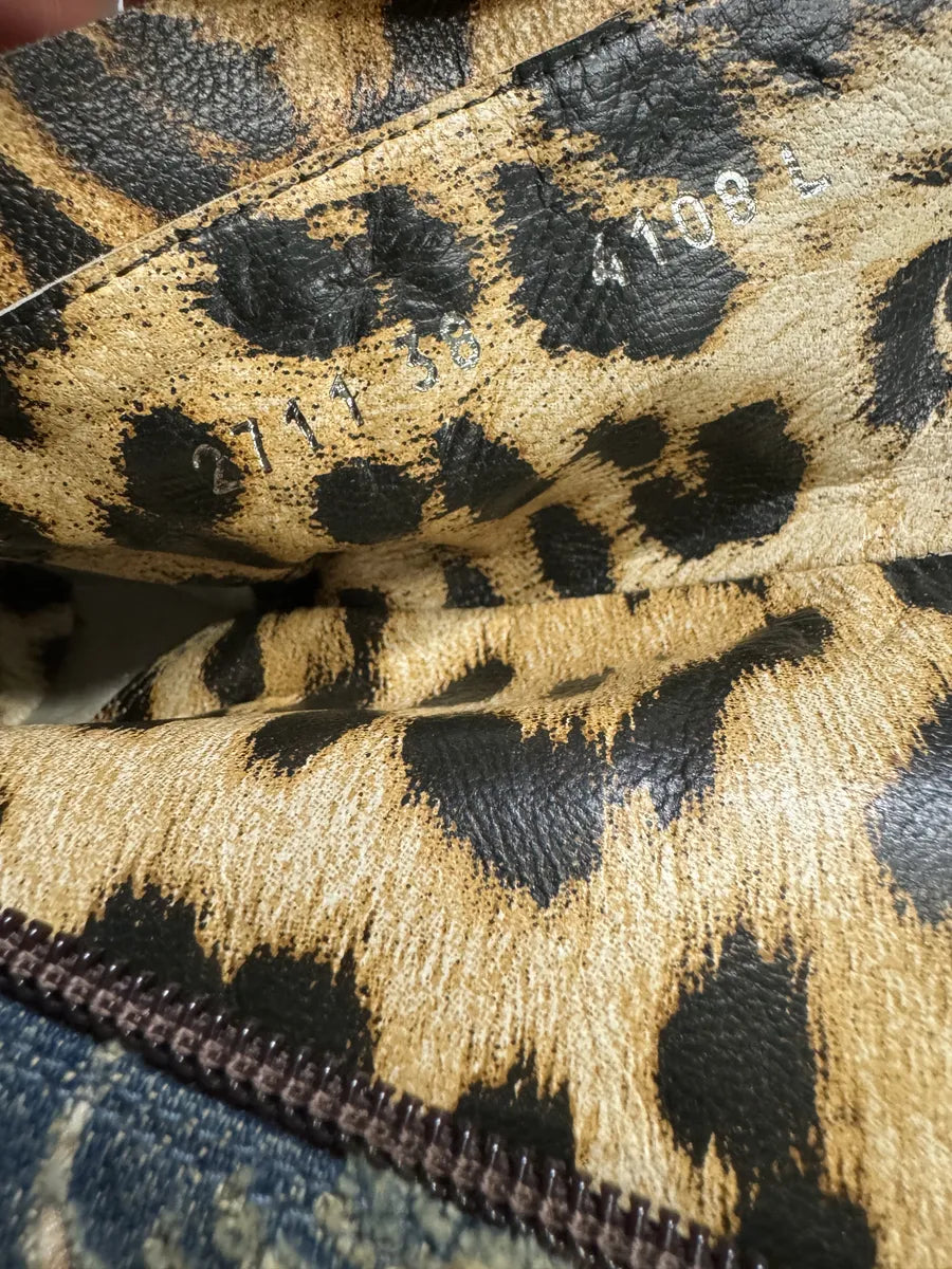 SS2002 Roberto Cavalli Floral Laser-Cut Denim Leopard Boots doLwTVF 9