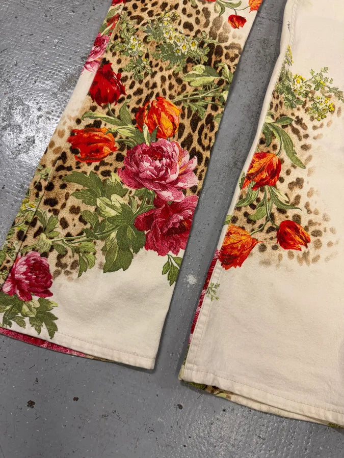 SS2002 Roberto Cavalli Flowers Leopard White Pants (M) LGHJvSm 5