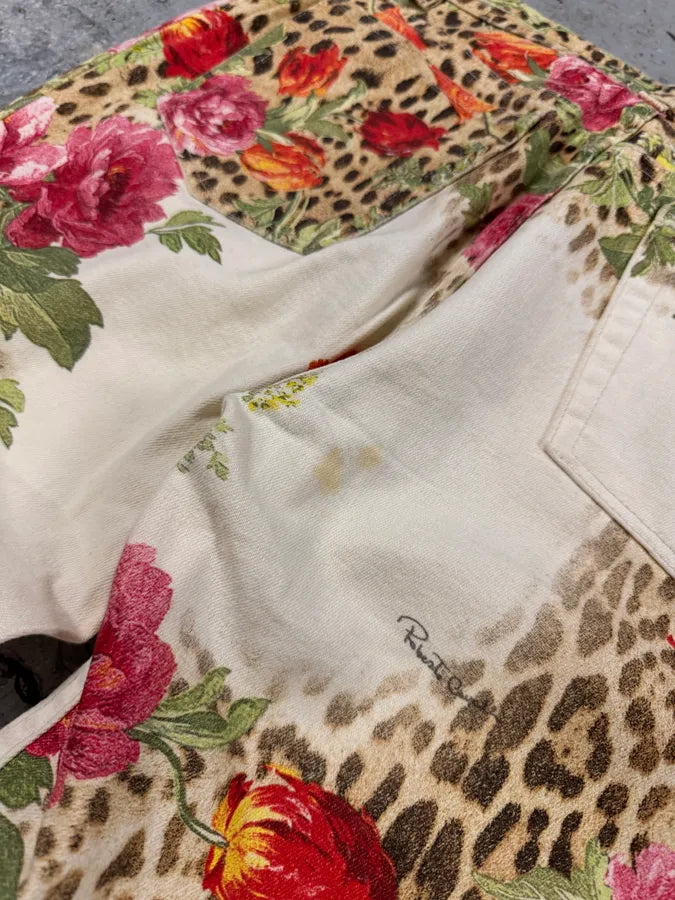 SS2002 Roberto Cavalli Flowers Leopard White Pants (M) LGHJvSm 8
