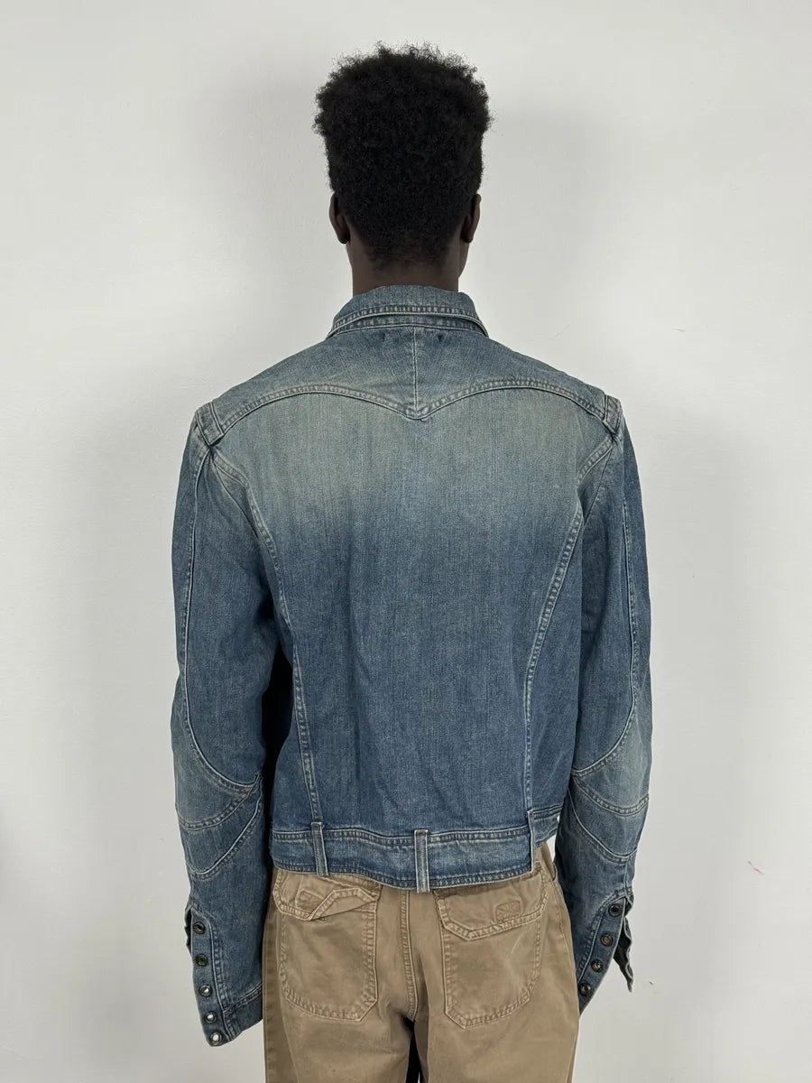 SS2002 Roberto Cavalli Futurist Biker Denim Jacket cZVSnCa 1