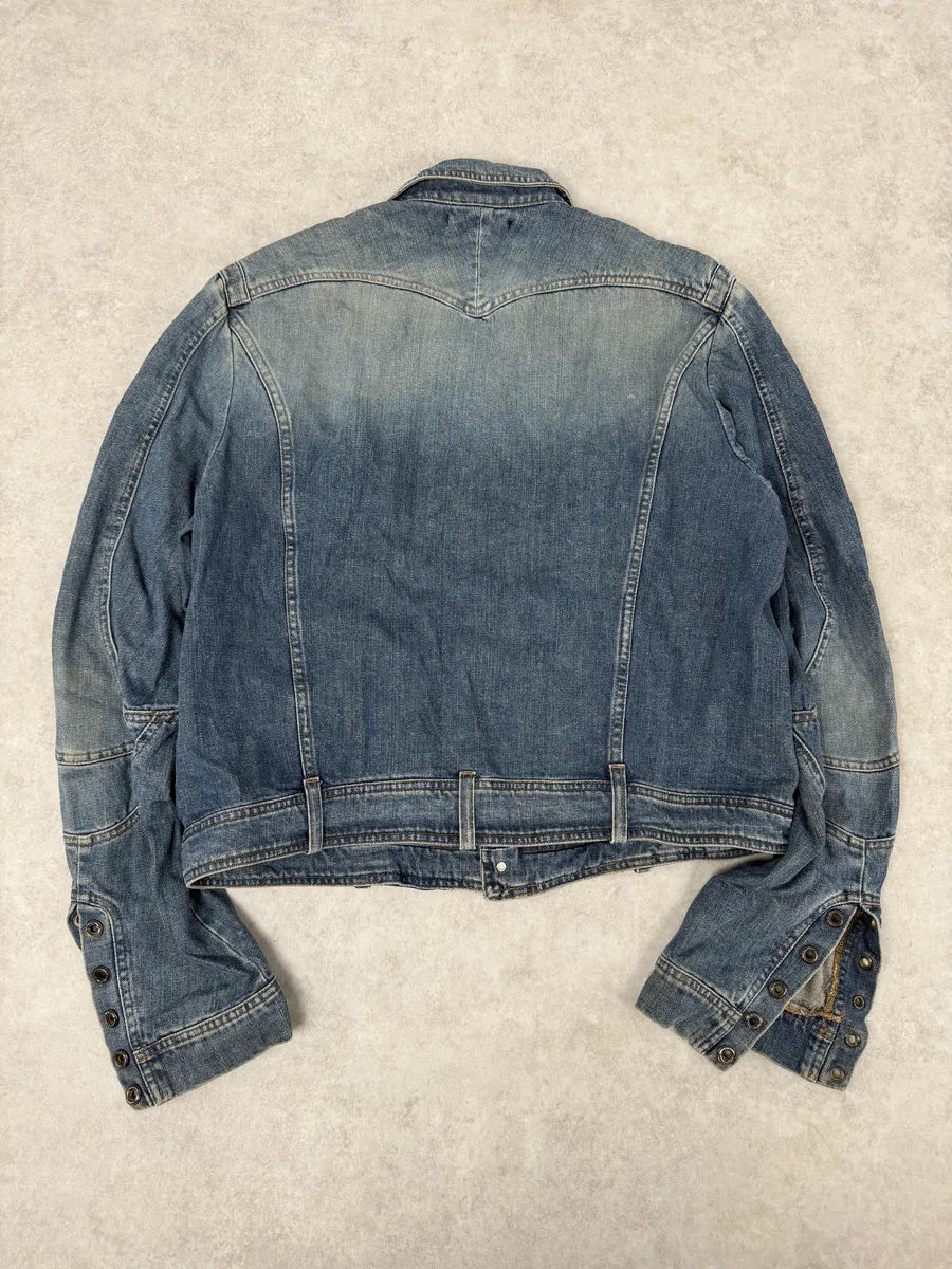 SS2002 Roberto Cavalli Futurist Biker Denim Jacket cZVSnCa 3