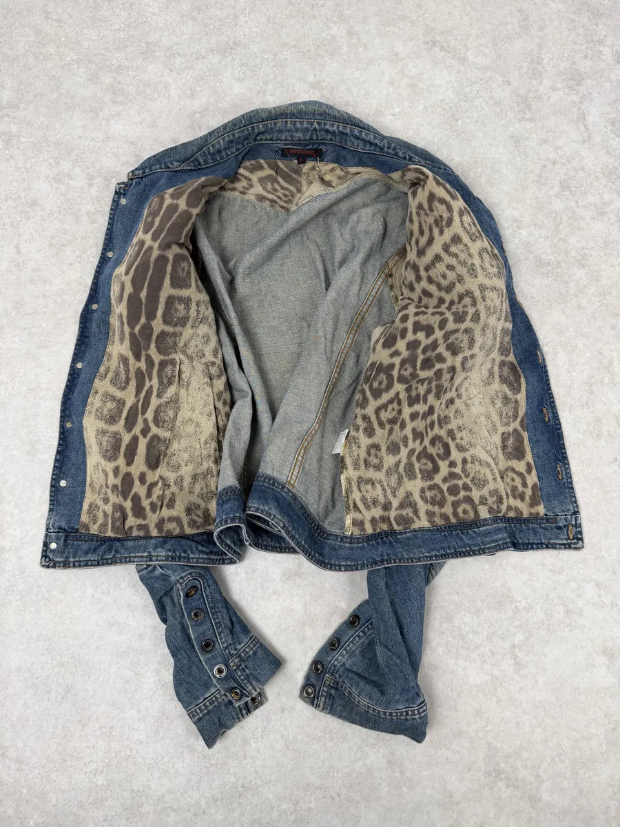 SS2002 Roberto Cavalli Futurist Biker Denim Jacket cZVSnCa 5