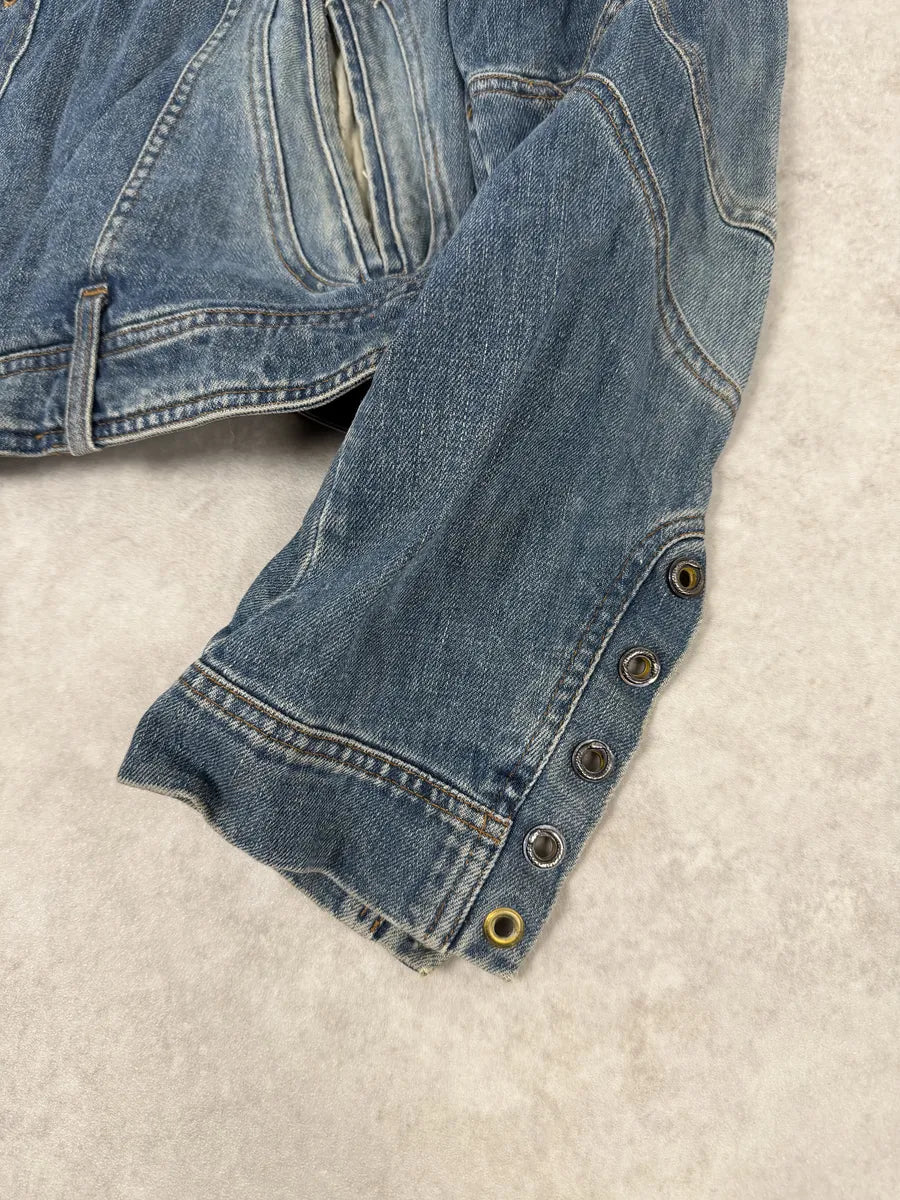 SS2002 Roberto Cavalli Futurist Biker Denim Jacket cZVSnCa 5