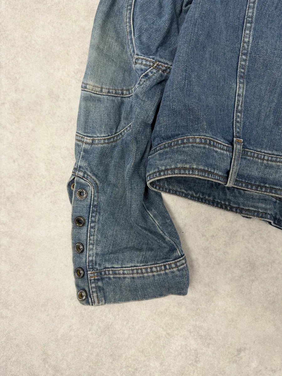 SS2002 Roberto Cavalli Futurist Biker Denim Jacket cZVSnCa 7