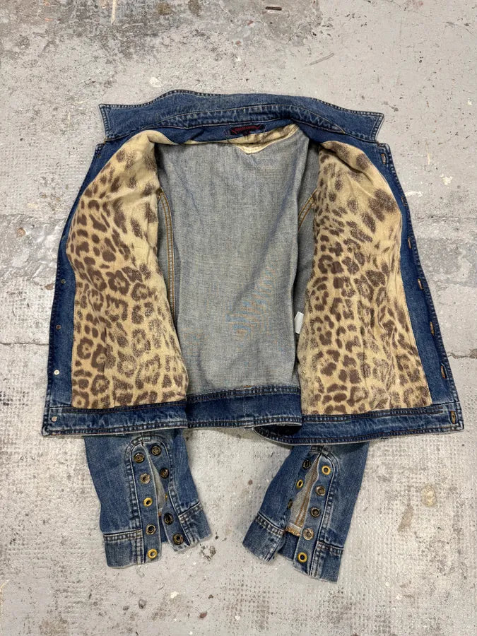 SS2002 Roberto Cavalli Futurist Biker Denim Jacket kmXKeRN 1