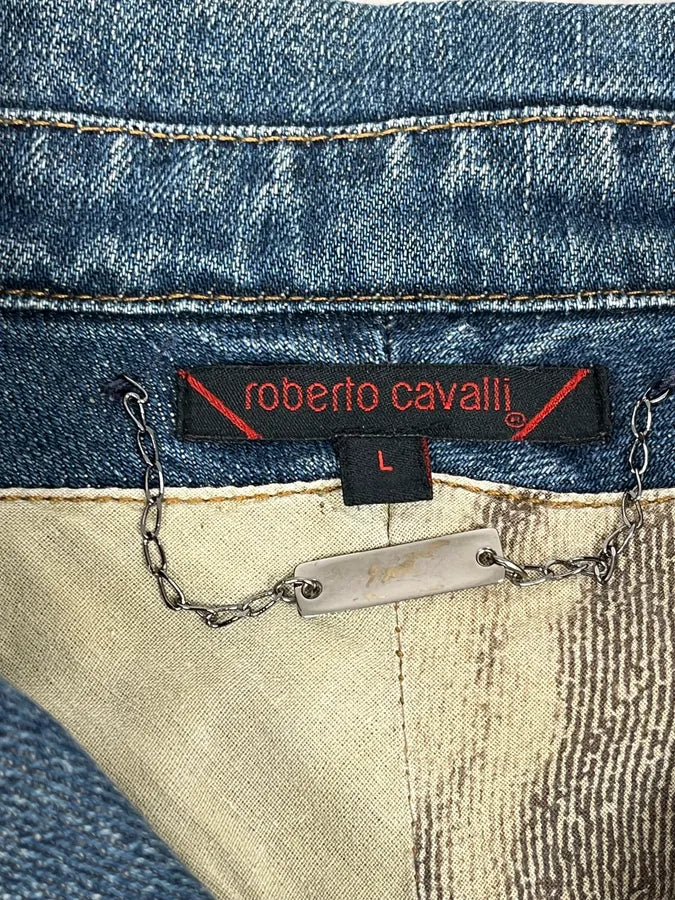 SS2002 Roberto Cavalli Futurist Biker Denim Jacket kmXKeRN 10