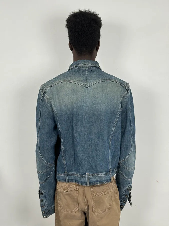 SS2002 Roberto Cavalli Futurist Biker Denim Jacket kmXKeRN 2