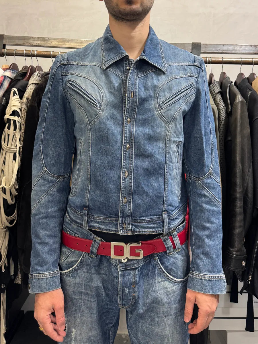SS2002 Roberto Cavalli Futurist Biker Denim Jacket kmXKeRN 2