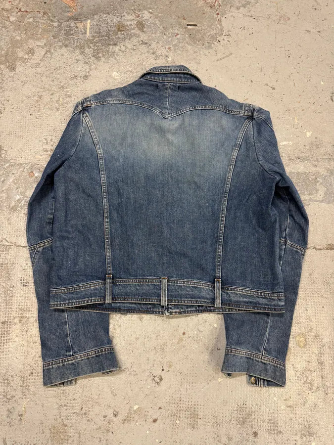 SS2002 Roberto Cavalli Futurist Biker Denim Jacket kmXKeRN 5