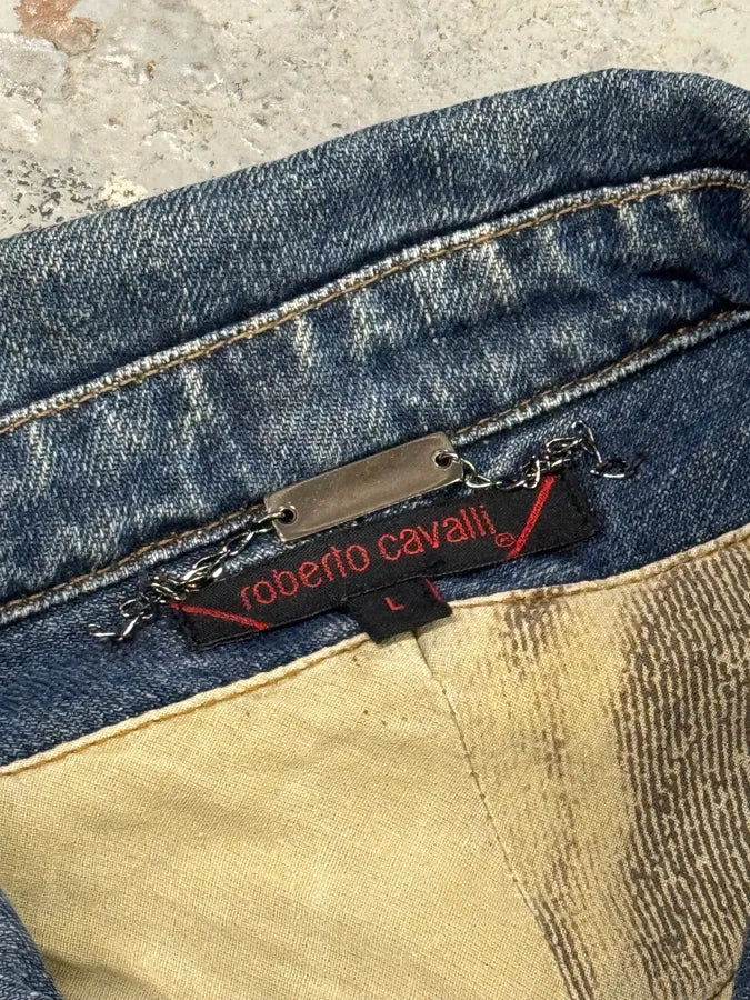 SS2002 Roberto Cavalli Futurist Biker Denim Jacket kmXKeRN 6