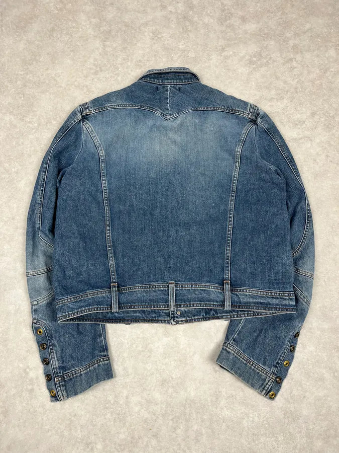 SS2002 Roberto Cavalli Futurist Biker Denim Jacket kmXKeRN 6