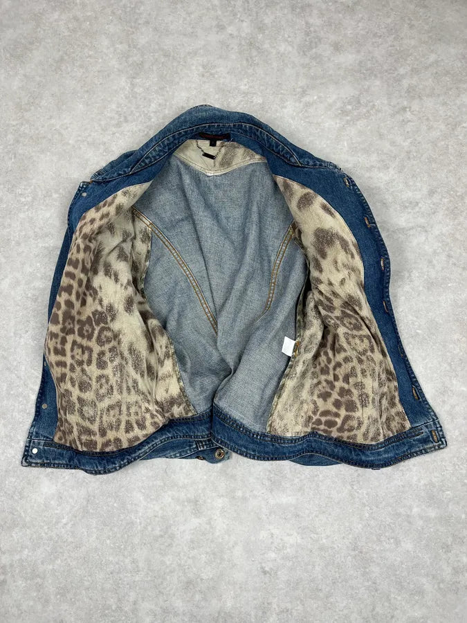 SS2002 Roberto Cavalli Futurist Biker Denim Jacket kmXKeRN 9