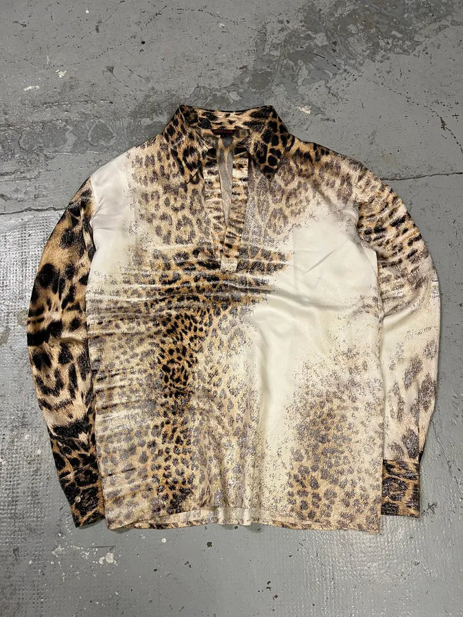 SS2002 Roberto Cavalli Leopard White Longsleeves Shirt jQqgmdq 0