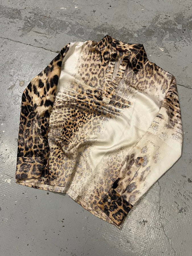 SS2002 Roberto Cavalli Leopard White Longsleeves Shirt jQqgmdq 4