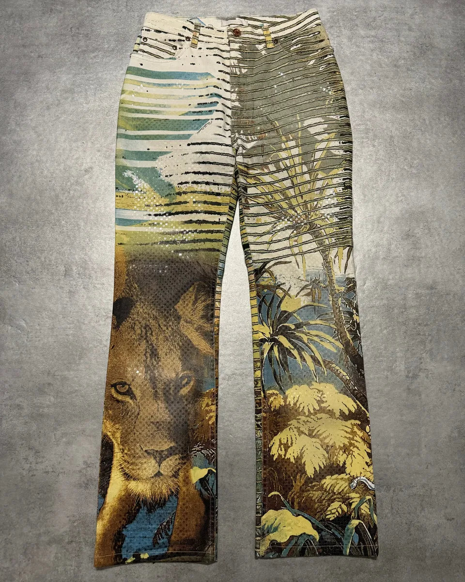 SS2002 Roberto Cavalli Lion Savage Relaxed Summer Pants ZafOVgJ 6