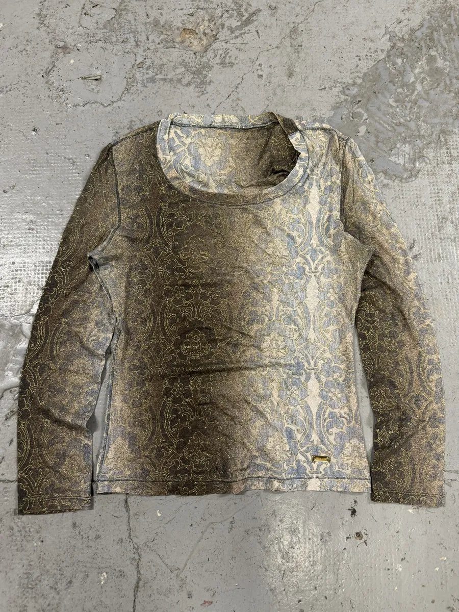 SS2002 Roberto Cavalli Mozaic Gradient Gold Longsleeves Top BZeVAen 0