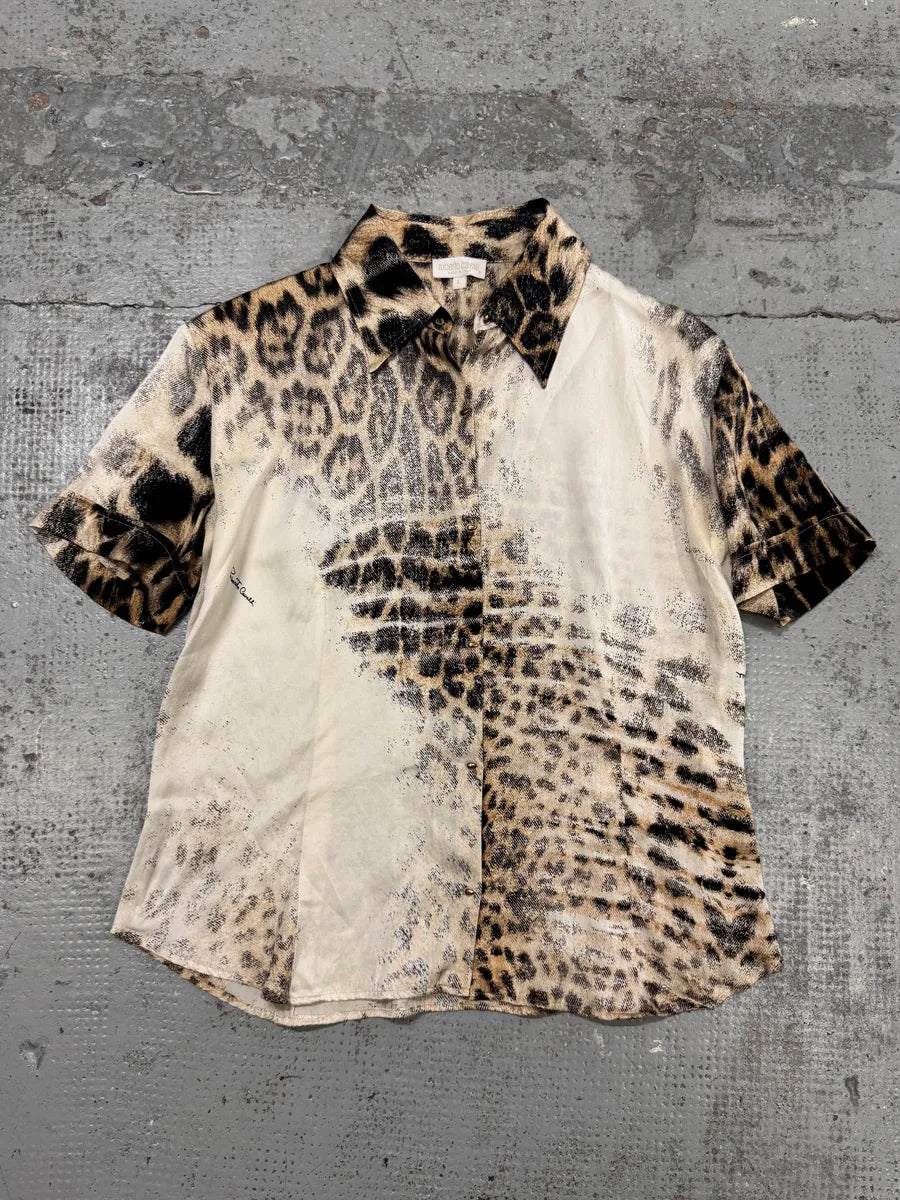 SS2002 Roberto Cavalli Silk Leopard Faded Print Shirt TUbITzt 0