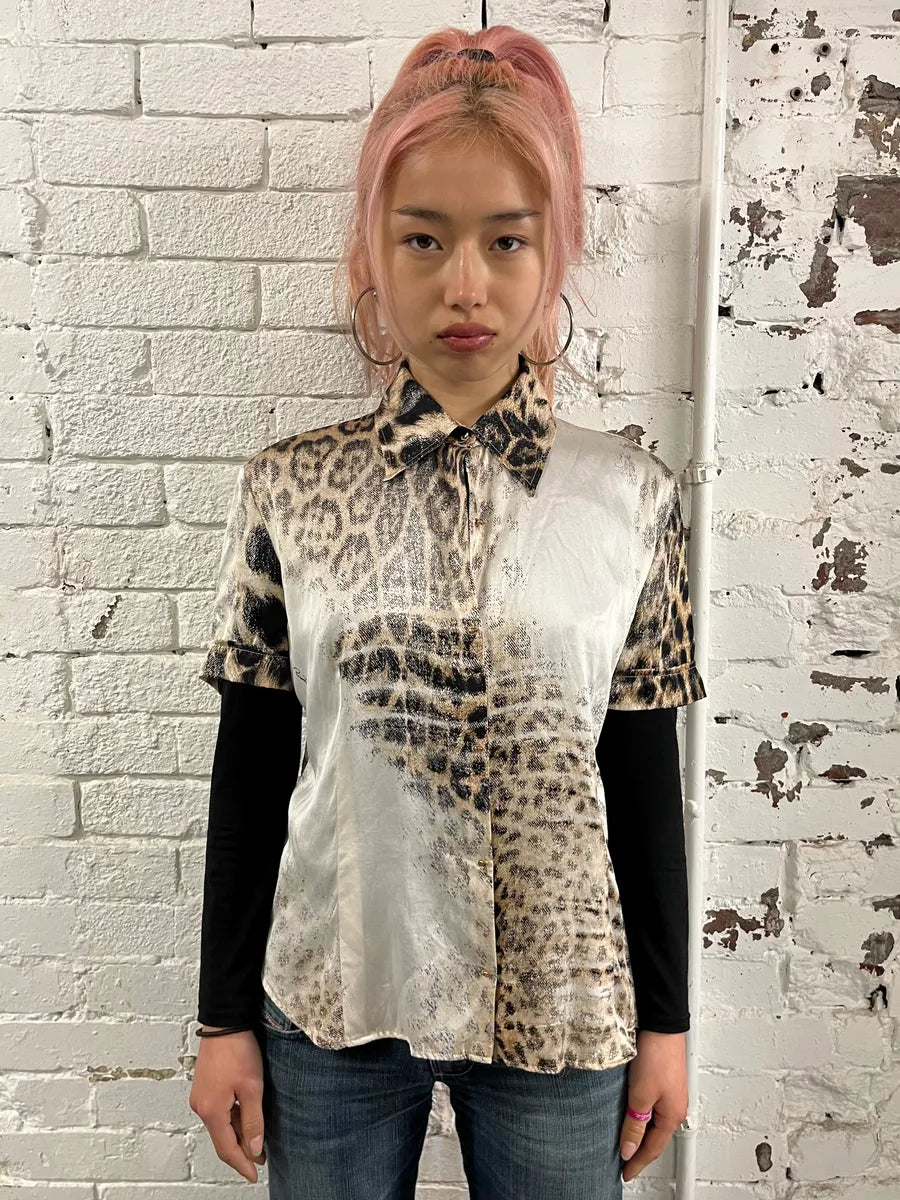 SS2002 Roberto Cavalli Silk Leopard Faded Print Shirt TUbITzt 1