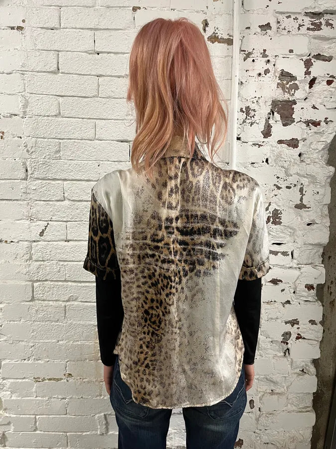 SS2002 Roberto Cavalli Silk Leopard Faded Print Shirt TUbITzt 2