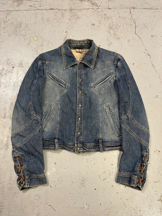 SS2002 Roberto Cavalli Structured Laced Arm Blue Denim Jacket BsxrDMf 0