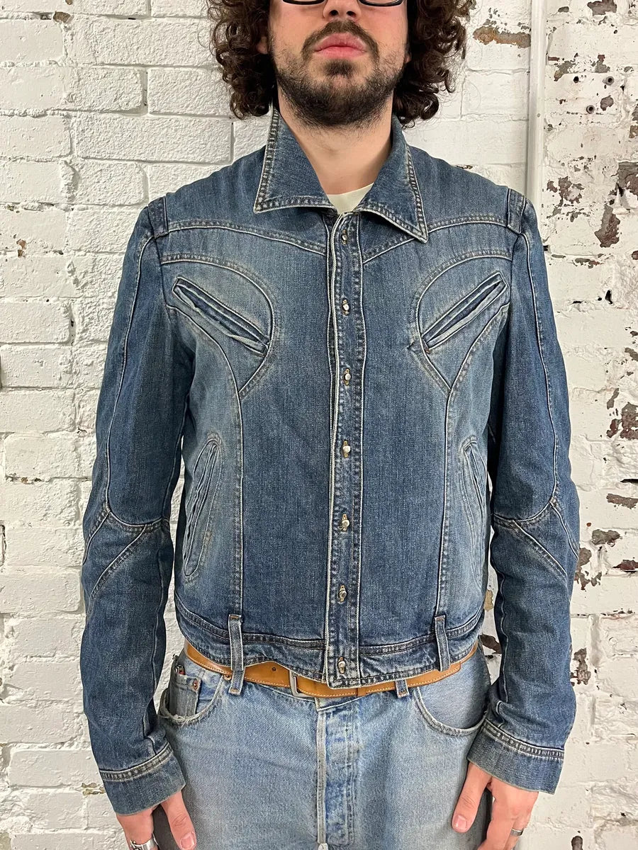 SS2002 Roberto Cavalli Structured Laced Arm Blue Denim Jacket BsxrDMf 2