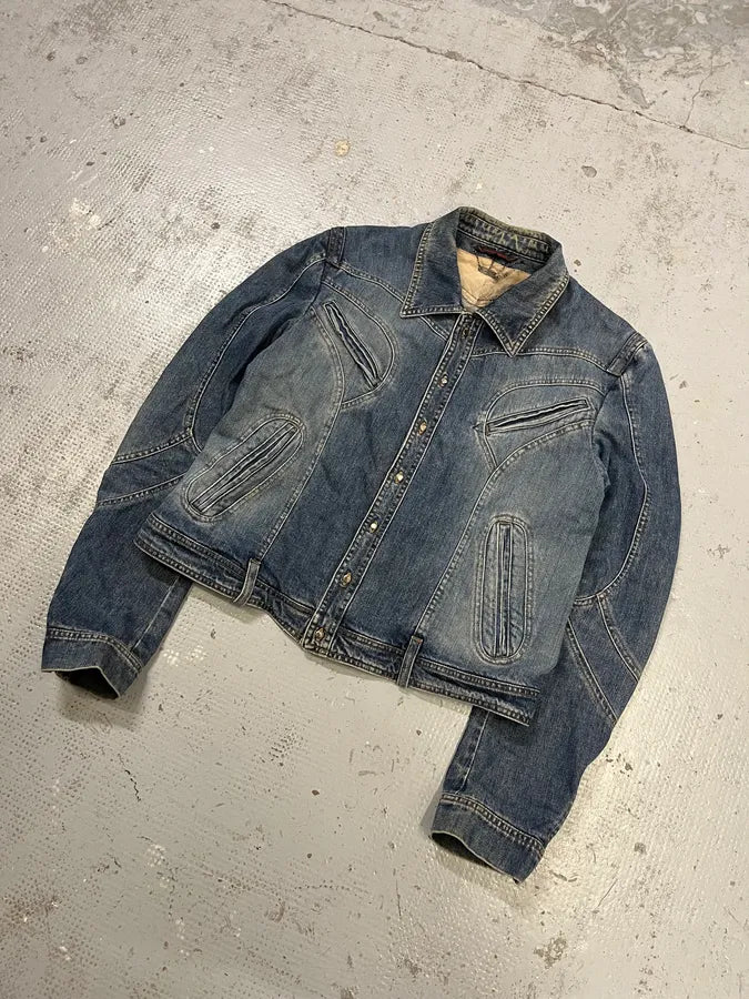 SS2002 Roberto Cavalli Structured Laced Arm Blue Denim Jacket BsxrDMf 4