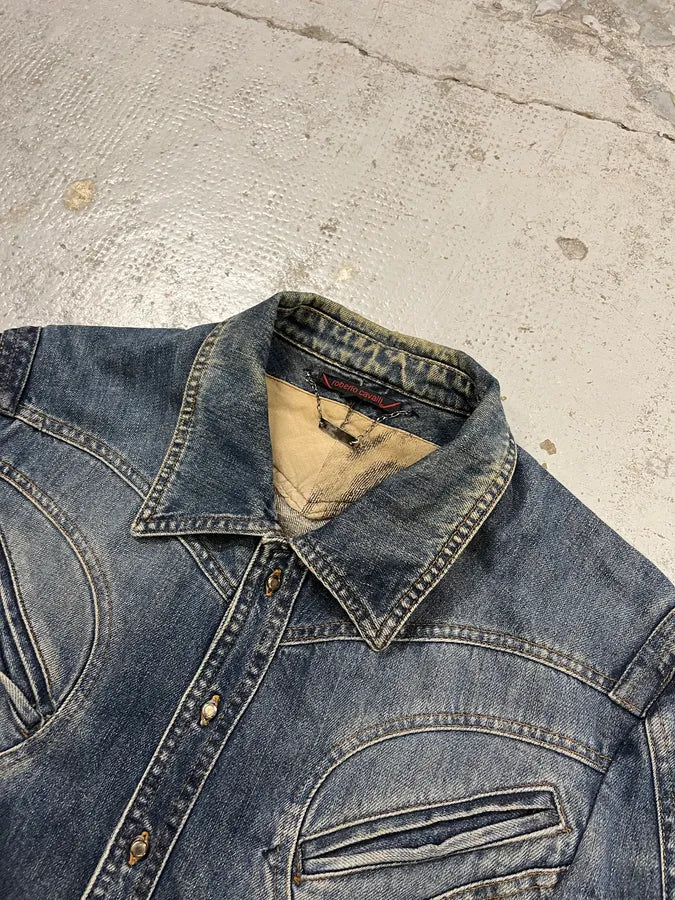SS2002 Roberto Cavalli Structured Laced Arm Blue Denim Jacket BsxrDMf 5