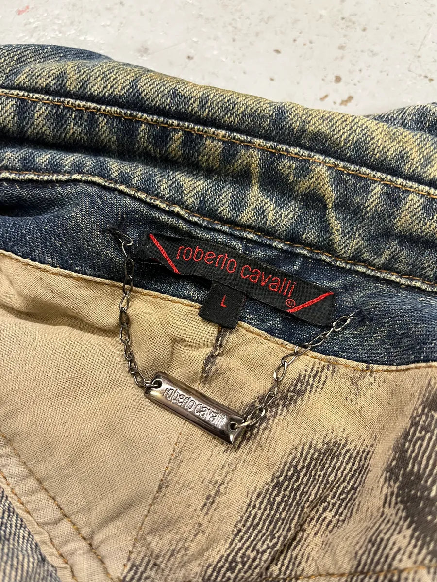 SS2002 Roberto Cavalli Structured Laced Arm Blue Denim Jacket BsxrDMf 9