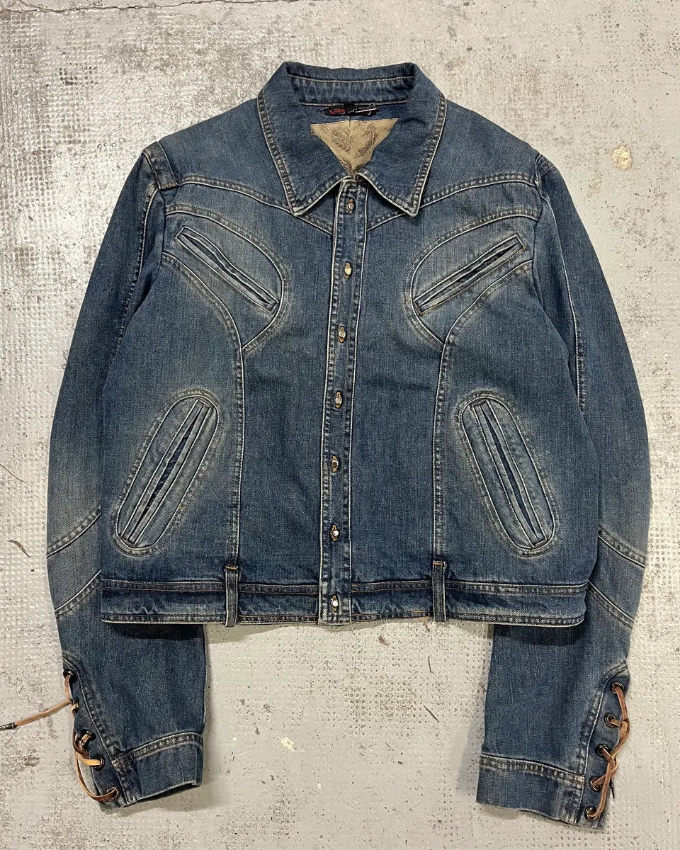 SS2002 Roberto Cavalli Structured Laced Arm Blue Denim Jacket rvbYRgC 2