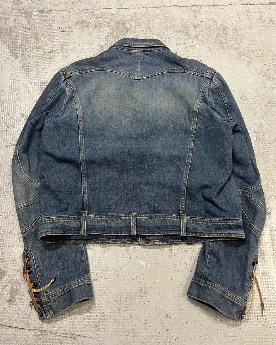 SS2002 Roberto Cavalli Structured Laced Arm Blue Denim Jacket rvbYRgC 3