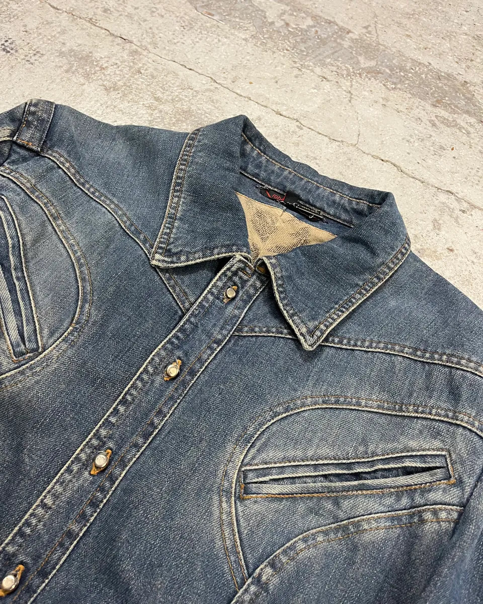 SS2002 Roberto Cavalli Structured Laced Arm Blue Denim Jacket rvbYRgC 4