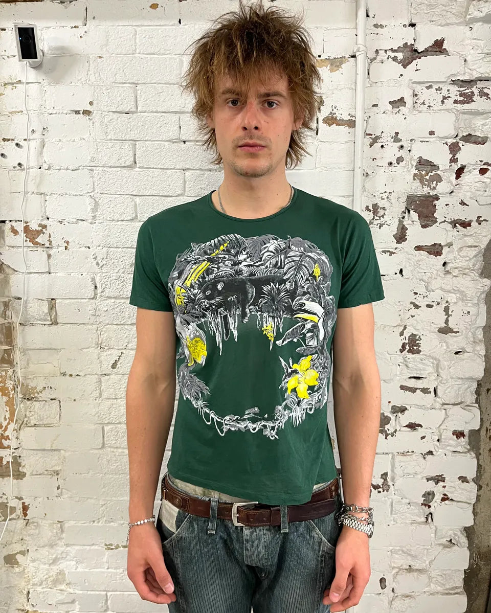 SS2003 Balenciaga Deep Green Toucan Jungle T-Shirt LkNExcm 1