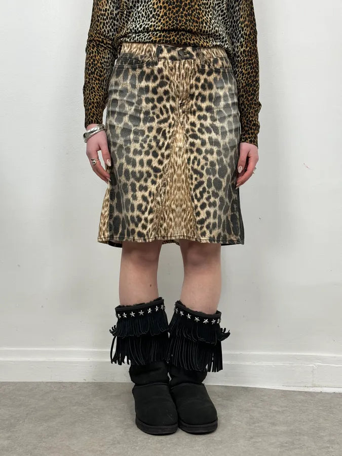 SS2003 Cavalli Leopard Beige & Black Skirt smQCiYt 0