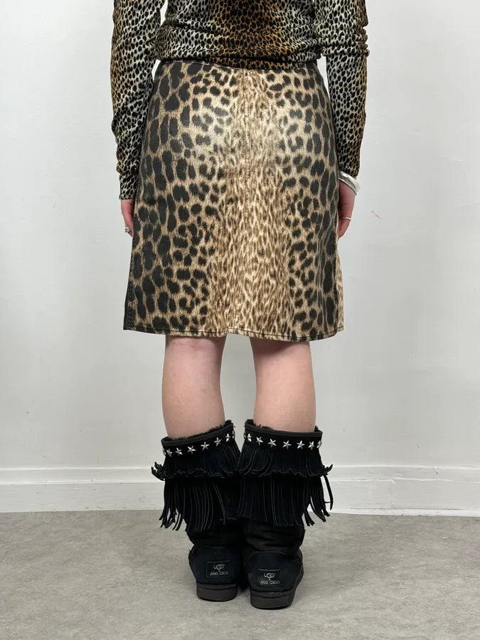SS2003 Cavalli Leopard Beige & Black Skirt smQCiYt 1