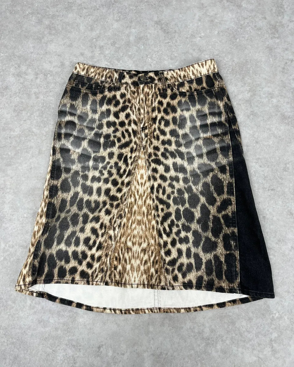 SS2003 Cavalli Leopard Beige & Black Skirt smQCiYt 2