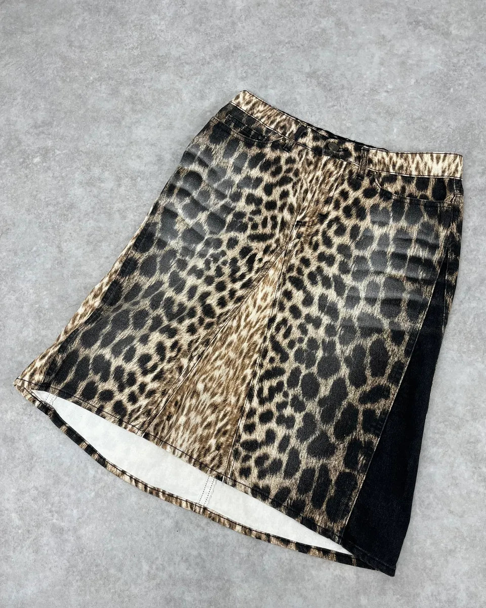SS2003 Cavalli Leopard Beige & Black Skirt smQCiYt 3
