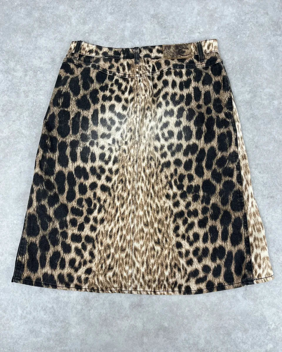 SS2003 Cavalli Leopard Beige & Black Skirt smQCiYt 5