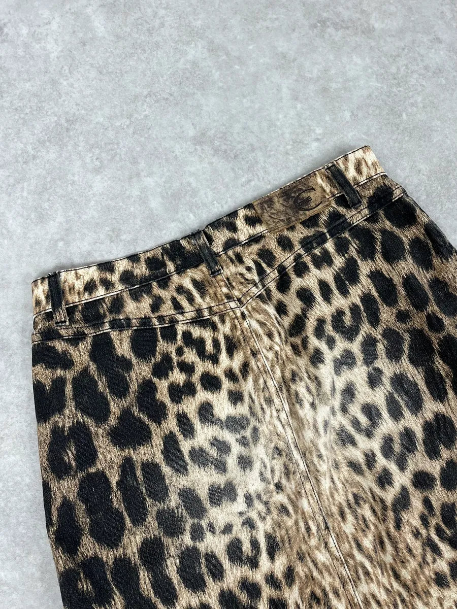 SS2003 Cavalli Leopard Beige & Black Skirt smQCiYt 6