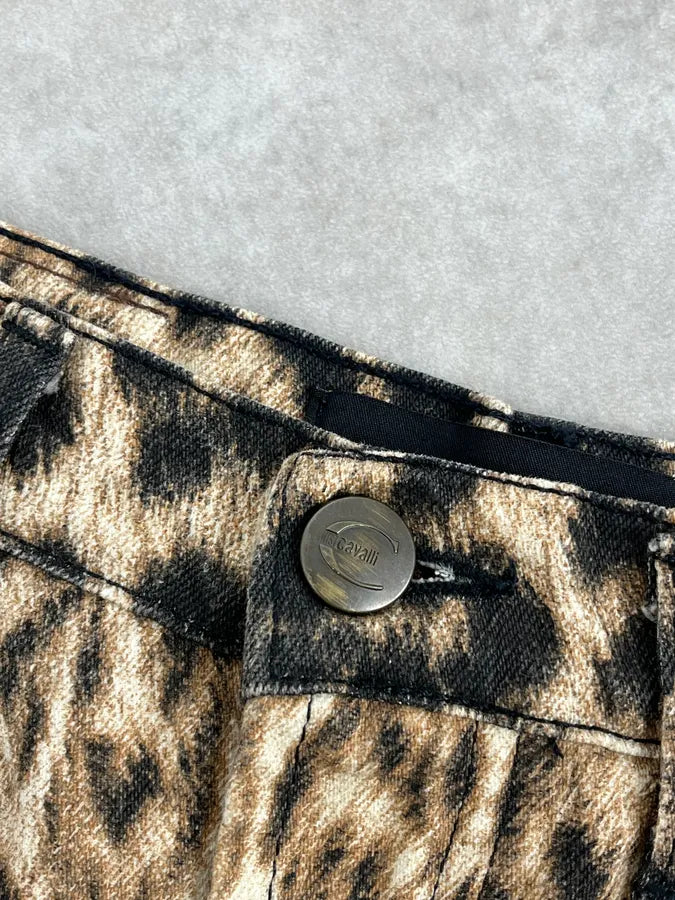 SS2003 Cavalli Leopard Beige & Black Skirt smQCiYt 7