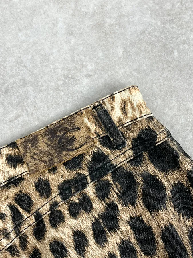 SS2003 Cavalli Leopard Beige & Black Skirt smQCiYt 8