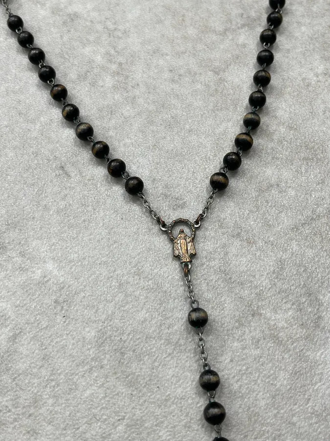 SS2003 Dolce & Gabbana Black & Brown Pearl Rosary Cross Necklace fjBCRRp 6