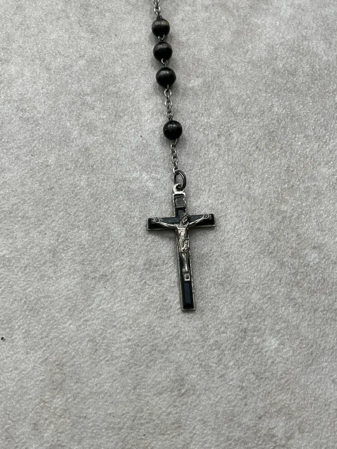 SS2003 Dolce & Gabbana Black & Brown Pearl Rosary Cross Necklace fjBCRRp 4