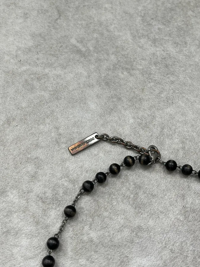 SS2003 Dolce & Gabbana Black & Brown Pearl Rosary Cross Necklace fjBCRRp 7